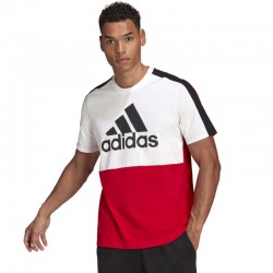 Adidas Essentials Colorblock Ανδρικό T-shirt White / Scarlet με Λογότυπο HE4330