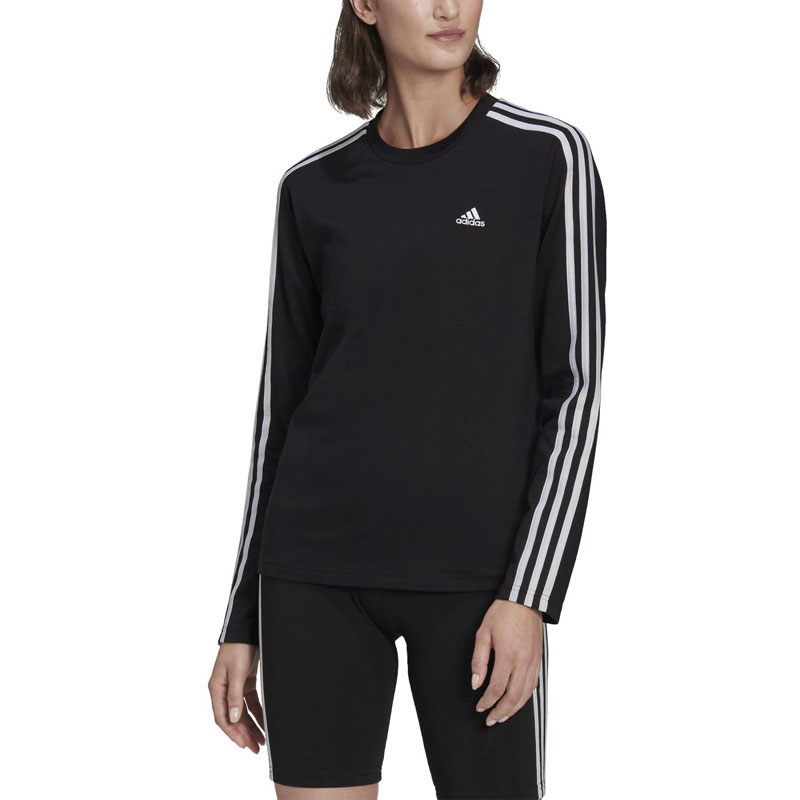Adidas Essentials 3 Stripes Μακρυμάνικη Γυναικεία Αθλητική Μπλούζα Μαύρη HF7261