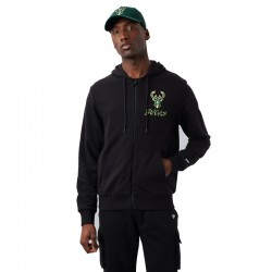 NEW ERA Milwaukee Bucks NBA Script Black Zip Hoodie (60284687)ΜΑΥΡΗ ΑΝΔΡΙΚΗ ΖΑΚΕΤΑ