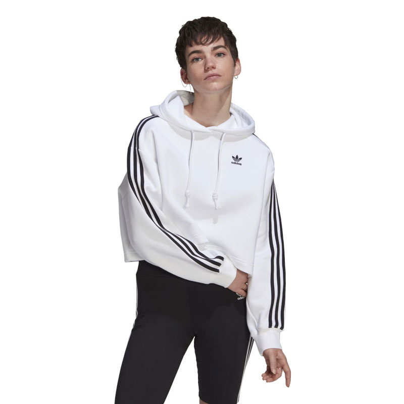 Adidas Adicolor Classics Cropped Γυναικείο Φούτερ με Κουκούλα Λευκό (HN5884)