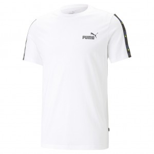 Puma Ανδρικό T-shirt ΛΕΥΚΟ με Στάμπα+ TAPE  673363-02 Puma Ανδρικό T-shirt ΛΕΥΚΟ με Στάμπα+ TAPE  673363-02