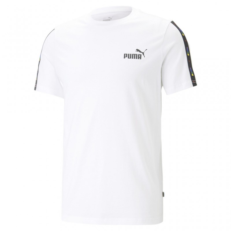Puma Ανδρικό T-shirt ΛΕΥΚΟ με Στάμπα+ TAPE  673363-02