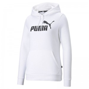 PUMA ESS Logo Hoodie FL WMNS (586788-02)Γυναικείο Φούτερ με Κουκούλα Λευκό