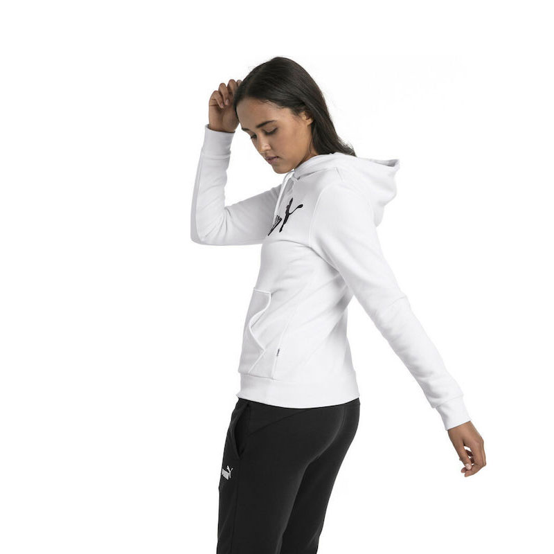 PUMA ESS Logo Hoodie FL WMNS (586788-02)Γυναικείο Φούτερ με Κουκούλα Λευκό