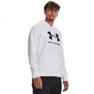 UNDER ARMOUR RIVAL FLEECE LOGO HD (1379758-100)Ανδρικό Φούτερ με Κουκούλα και Τσέπες White/Black