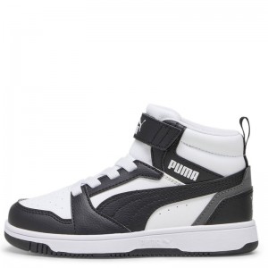 PUMA Rebound V6 Mid Sneakers Kids (393832-01)ΠΑΙΔΙΚΑ ΜΠΟΤΑΚΙΑ WHITE/BLACK/GRAY
