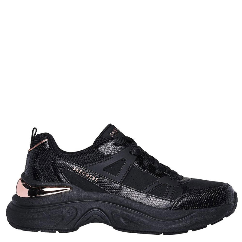 Skechers Snake Trimmed Perforated Durleather Lace Up Fashion Sneaker (177576-BBK)ΜΑΥΡΟ ΓΥΝΑΙΚΕΙΟ ΥΠΟΔΗΜΑ