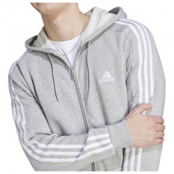 ADIDAS ESSENTIALS FLEECE 3-STRIPES FULL-ZIP HOODIE (IJ6479)Ανδρική Φούτερ Ζακέτα με Κουκούλα και Τσέπες Medium Grey Heather