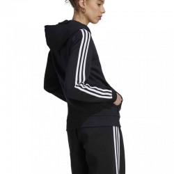 ADIDAS ESSENTIALS 3-STRIPES FULL-ZIP FLEECE HOODIE (HZ5743)Γυναικεία Ζακέτα Φούτερ με Κουκούλα Μαύρη