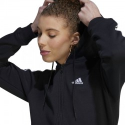 ADIDAS ESSENTIALS 3-STRIPES FULL-ZIP FLEECE HOODIE (HZ5743)Γυναικεία Ζακέτα Φούτερ με Κουκούλα Μαύρη