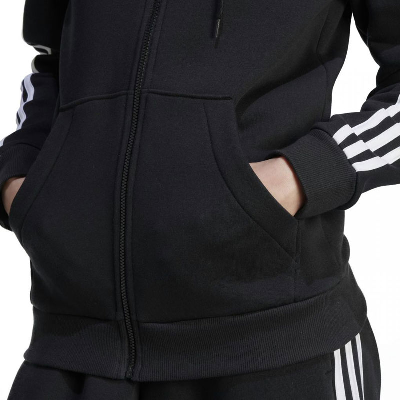 ADIDAS ESSENTIALS 3-STRIPES FULL-ZIP FLEECE HOODIE (HZ5743)Γυναικεία Ζακέτα Φούτερ με Κουκούλα Μαύρη