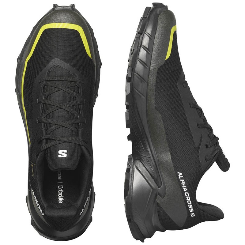 Salomon Alphacross 5 GTX (474604)Ανδρικά Παπούτσια Trail Running Αδιάβροχα με Μεμβράνη Gore-Tex Black/Peat/Sulphur Spring