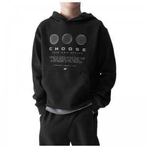 4F SWEATSHIRT (4FJWAW24TSWSM1226-20S)Παιδικό Φούτερ με Κουκούλα και Τσέπες ΜΑΥΡΟ