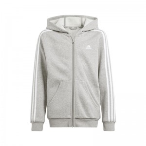 ADIDAS ESSENTIALS 3-STRIPES FLEECE FULL-ZIP HOODIE (IS3241)ΠΑΙΔΙΚΗ ΖΑΚΕΤΑ ΓΚΡΙ