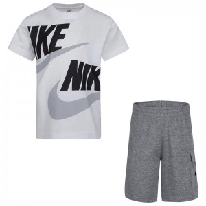 Nike Sportswear Cargo Shorts Set (86J213-GEH)ΠΑΙΔΙΚΟ ΣΕΤ ΓΚΡΙ/ΛΕΥΚΟ