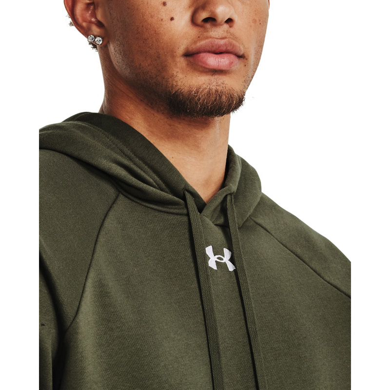 UNDER ARMOUR RIVAL FLEECE HOODIE (1379757-390)Ανδρικό Φούτερ με Κουκούλα και Τσέπες Marine OD Green//White