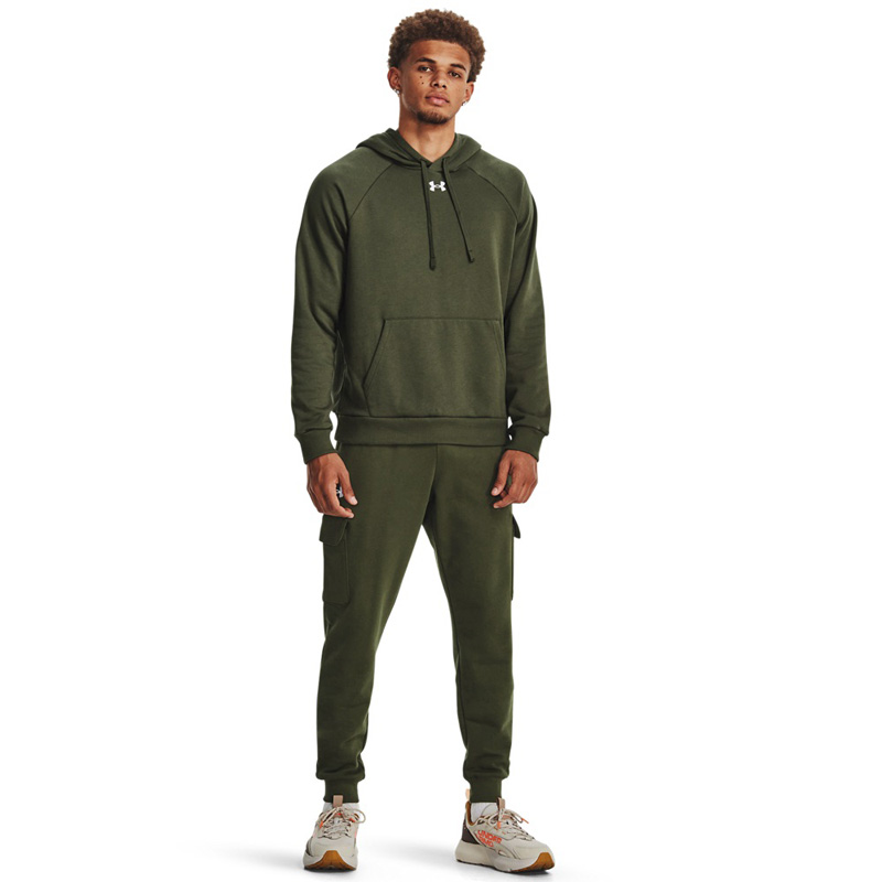 UNDER ARMOUR RIVAL FLEECE HOODIE (1379757-390)Ανδρικό Φούτερ με Κουκούλα και Τσέπες Marine OD Green//White