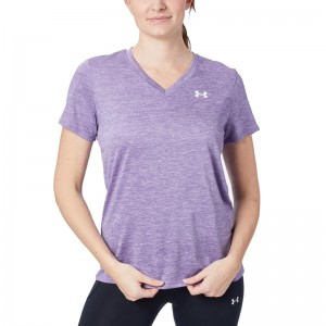 UNDER ARMOUR TECH TWIST SHORT-SLEEVED V-NECK TRAINING TOP (1384227-527)ΓΥΝΑΙΚΕΙΟ T-SHIRT ΜΩΒ