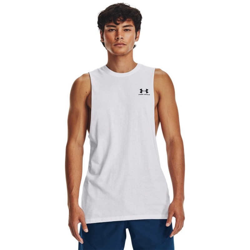 UNDER ARMOUR Left Chest Cut-Off (1329286-100)ΑΝΔΡΙΚΟ ΑΜΑΝΙΚΟ T-SHIRT ΛΕΥΚΟ