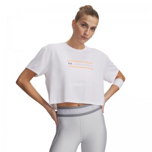 Under Armour UA Tech™ Branded Crop Short-Sleeve T-Shirt (6009987-100)ΓΥΝΑΙΚΕΙΟ T-SHIRT White/Orange Bloc/Halo Gray