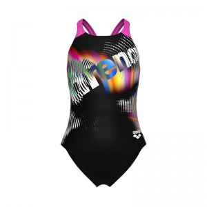 ARENA LIT LOGO SWIMSUIT V BACK L GIRLS (010690-590)ΠΑΙΔΙΚΟ ΜΑΓΙΟ BLACK-SHOCKING PINK