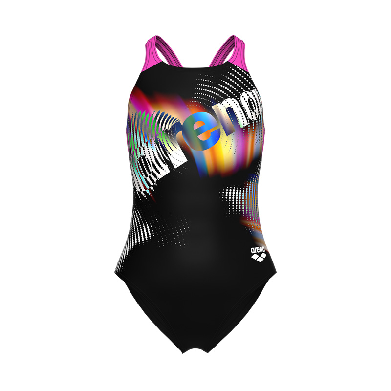 ARENA LIT LOGO SWIMSUIT V BACK L GIRLS (010690-590)ΠΑΙΔΙΚΟ ΜΑΓΙΟ BLACK-SHOCKING PINK