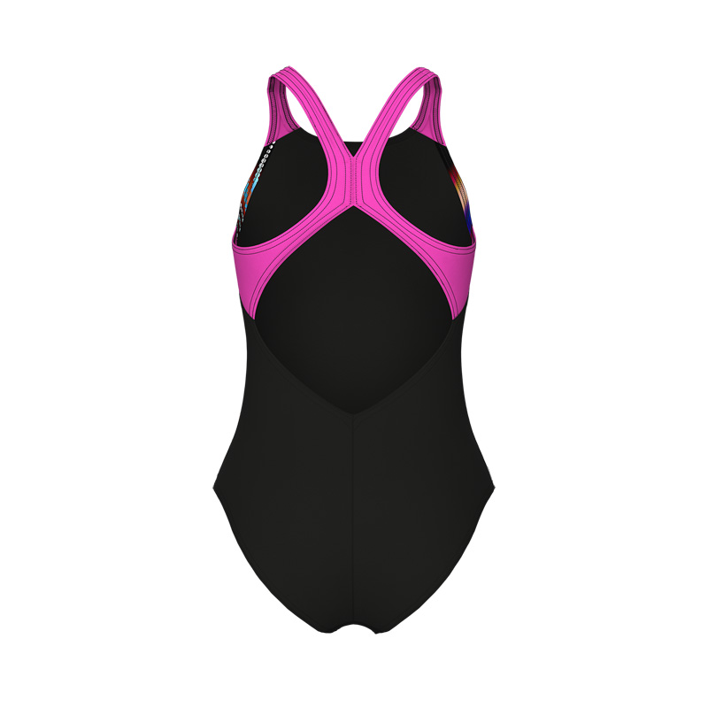 ARENA LIT LOGO SWIMSUIT V BACK L GIRLS (010690-590)ΠΑΙΔΙΚΟ ΜΑΓΙΟ BLACK-SHOCKING PINK