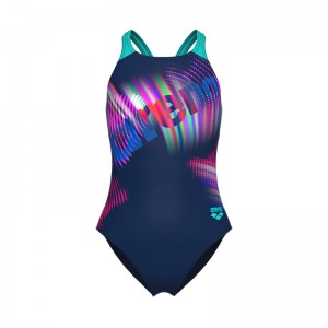 ARENA LIT LOGO SWIMSUIT V BACK L GIRLS (010690-780)ΠΑΙΔΙΚΟ ΜΑΓΙΟ NAVY-WATER