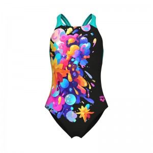 ARENA PAINTING SWIMSUIT V BACK GIRLS (010744-580)ΠΑΙΔΙΚΟ ΜΑΓΙΟ BLACK-WATER