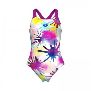 ARENA SPRAYING SWIMSUIT SWIM PRO BACK GIRLS (010720-815)ΠΑΙΔΙΚΟ ΜΑΓΙΟ WHITE MULTI-VERY FUCHSIA