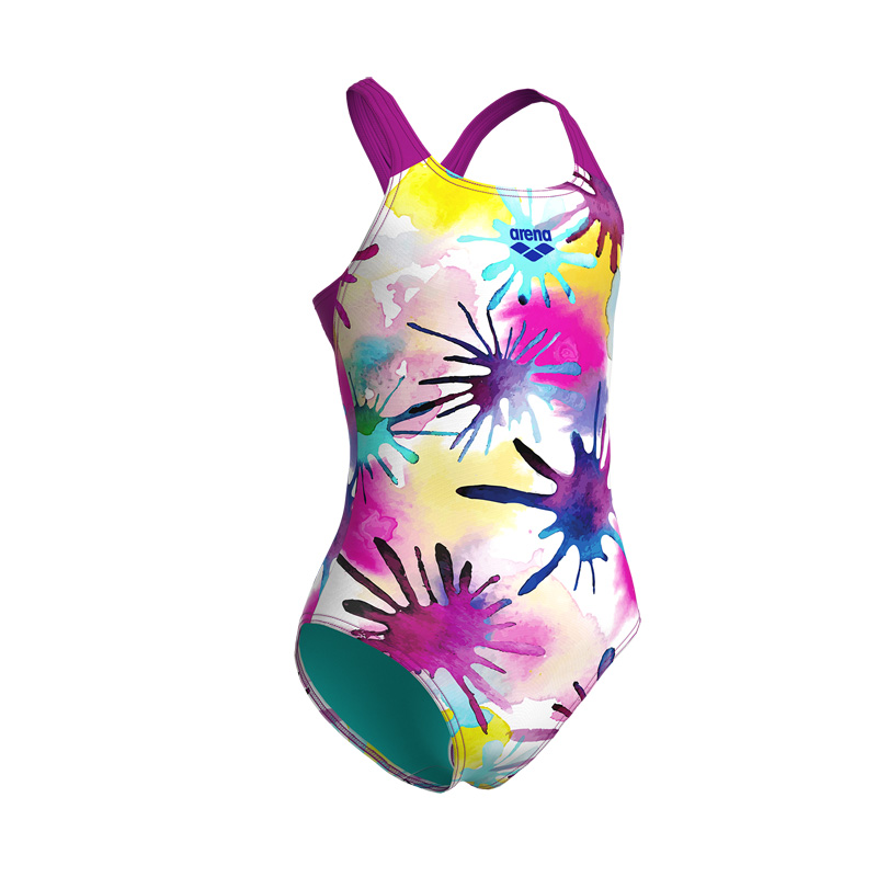 ARENA SPRAYING SWIMSUIT SWIM PRO BACK GIRLS (010720-815)ΠΑΙΔΙΚΟ ΜΑΓΙΟ WHITE MULTI-VERY FUCHSIA