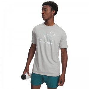 UNDER ARMOUR FOUNDATION SHORT SLEEVE (1382915-069)ΑΝΔΡΙΚΟ T-SHIRT Titanium/Enamel Blue/Illusion Green