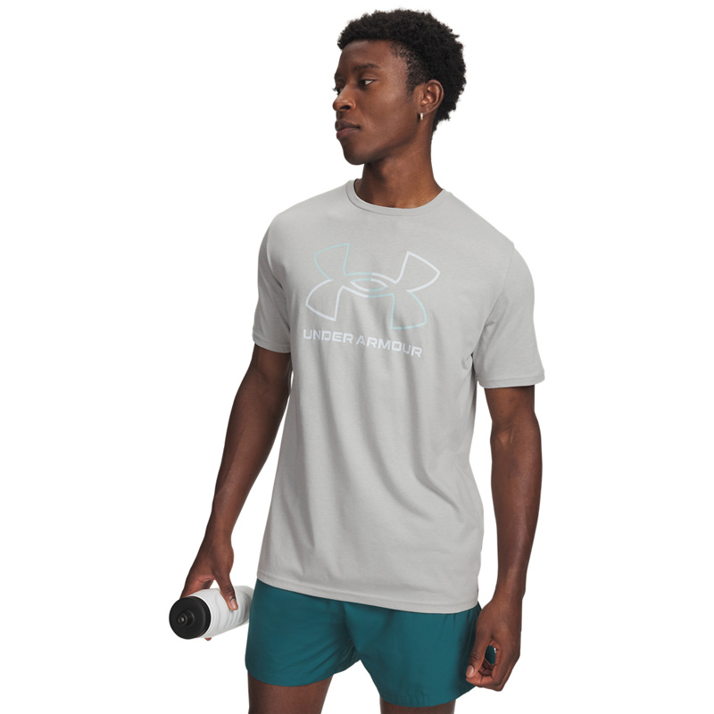 UNDER ARMOUR FOUNDATION SHORT SLEEVE (1382915-069)ΑΝΔΡΙΚΟ T-SHIRT Titanium/Enamel Blue/Illusion Green