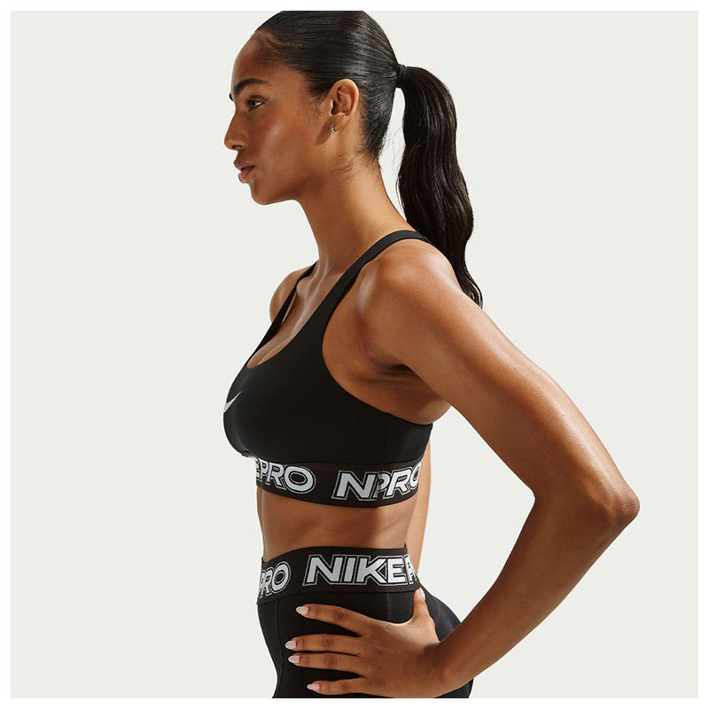 Nike Pro Light-Support Sports Bra (IF0214-010)ΓΥΝΑΙΚΕΙΟ ΜΠΟΥΣΤΑΚΙ BLACK/WHITE/METALLIC SILVER