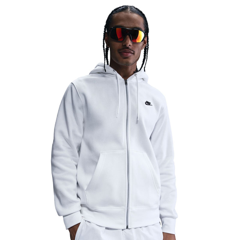 Nike Club (FN3861-100)Ανδρική φλις μπλούζα με κουκούλα και φερμουάρ σε όλο το μήκος Λευκό/Μαύρο