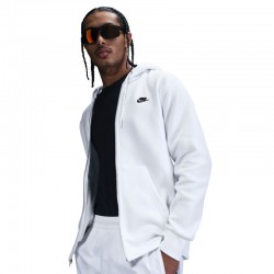 Nike Club (FN3861-100)Ανδρική φλις μπλούζα με κουκούλα και φερμουάρ σε όλο το μήκος Λευκό/Μαύρο
