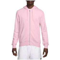 Nike Club (FN3861-663)Ανδρική φλις μπλούζα με κουκούλα και φερμουάρ σε όλο το μήκος Pink Foam/Λευκό
