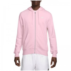 Nike Club (FN3861-663)Ανδρική φλις μπλούζα με κουκούλα και φερμουάρ σε όλο το μήκος Pink Foam/Λευκό