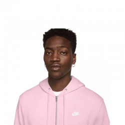 Nike Club (FN3861-663)Ανδρική φλις μπλούζα με κουκούλα και φερμουάρ σε όλο το μήκος Pink Foam/Λευκό