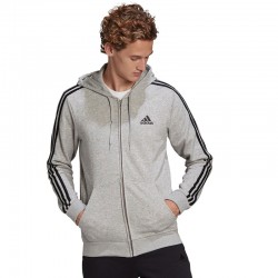 Adidas Essentials French Terry 3-Stripes Ανδρικό Φούτερ Ζακέτα με Κουκούλα και Τσέπες Γκρι GK9034