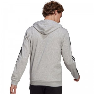 Adidas Essentials French Terry 3-Stripes Ανδρικό Φούτερ Ζακέτα με Κουκούλα και Τσέπες Γκρι GK9034 Adidas Essentials French Terry 3-Stripes Ανδρικό Φούτερ Ζακέτα με Κουκούλα και Τσέπες Γκρι GK9034