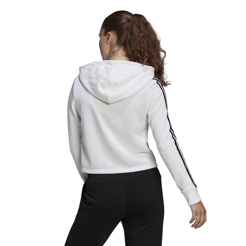 Adidas Essentials 3-Stripes Cropped Γυναικείο Φούτερ με Κουκούλα Λευκό GM5574